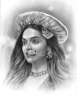 Realistic Pencil Drawing of Deepika Padukone