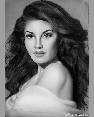Realistic pencil drawing of Jacqueline Fernandez