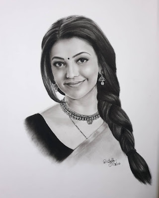 Realistic Pencil drawing of Kajal Agarwal