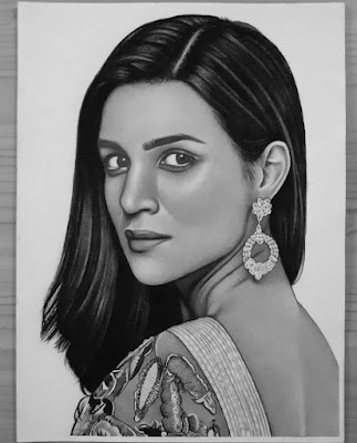 Realistic pencil drawing of Kriti Sanon