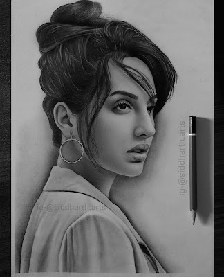 Realistic Pencil drawing of Nora fatehi