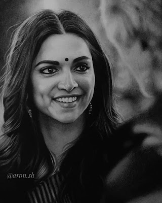 Realistic pencil drawing of Deepika Padukone