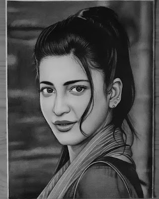 Realistic pencil drawing of Shruti Hassan