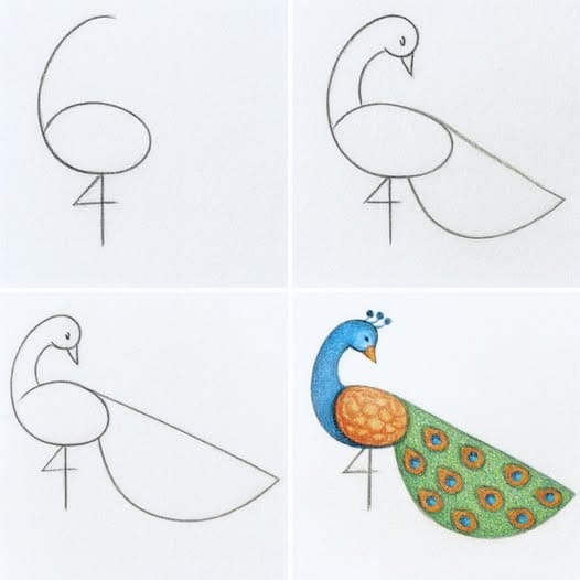 Easy Peacock Drawing Step by Step