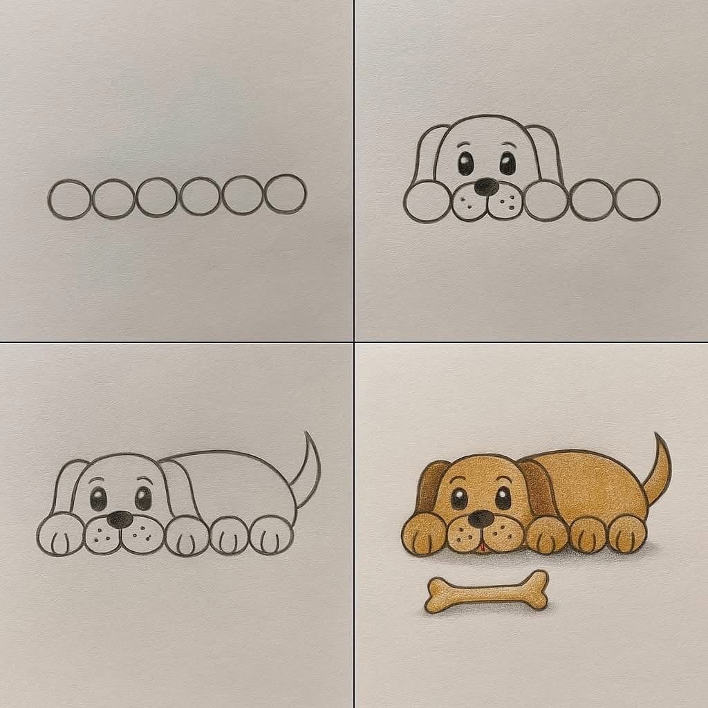 Easy dog drawing step by step tutorial