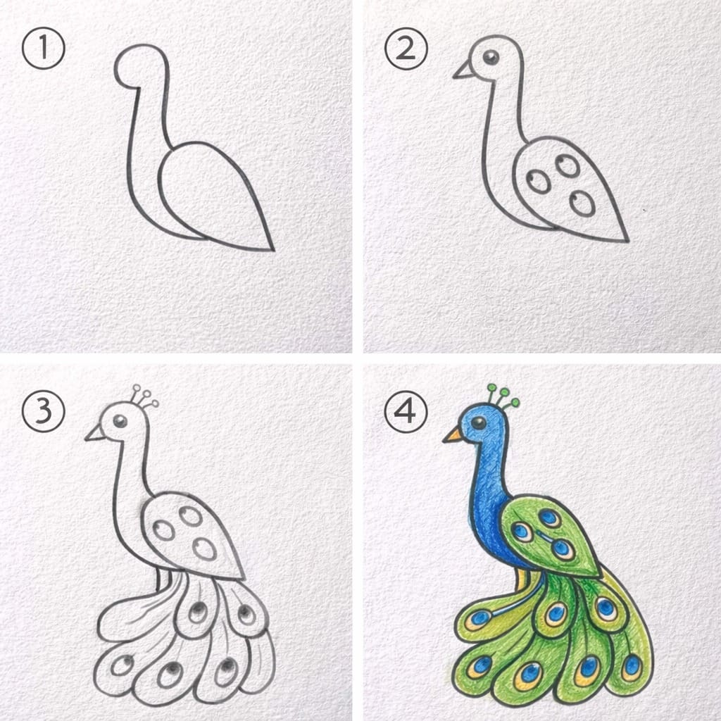 Easy Peacock Drawing Step by Step