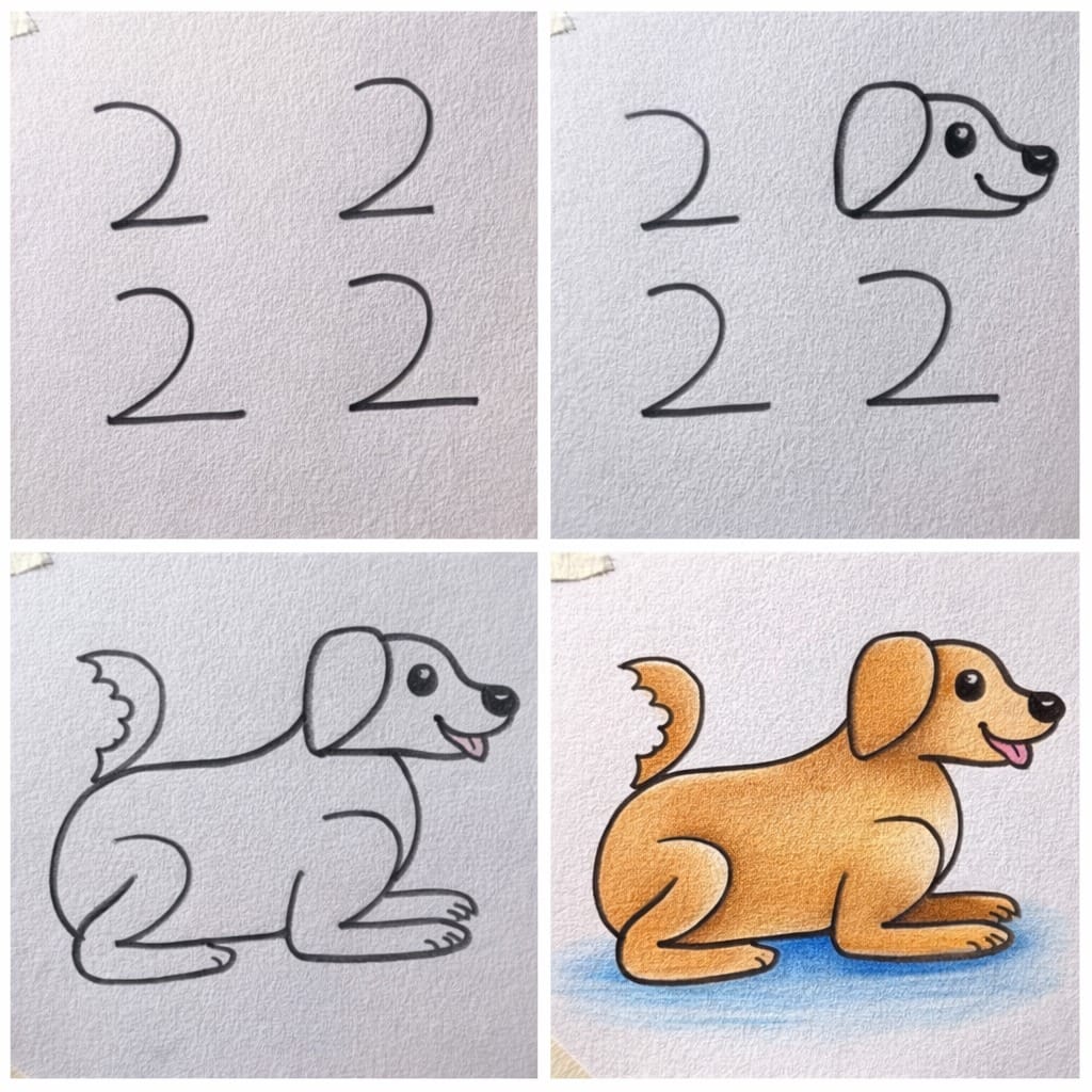 Easy dog drawing step by step tutorial