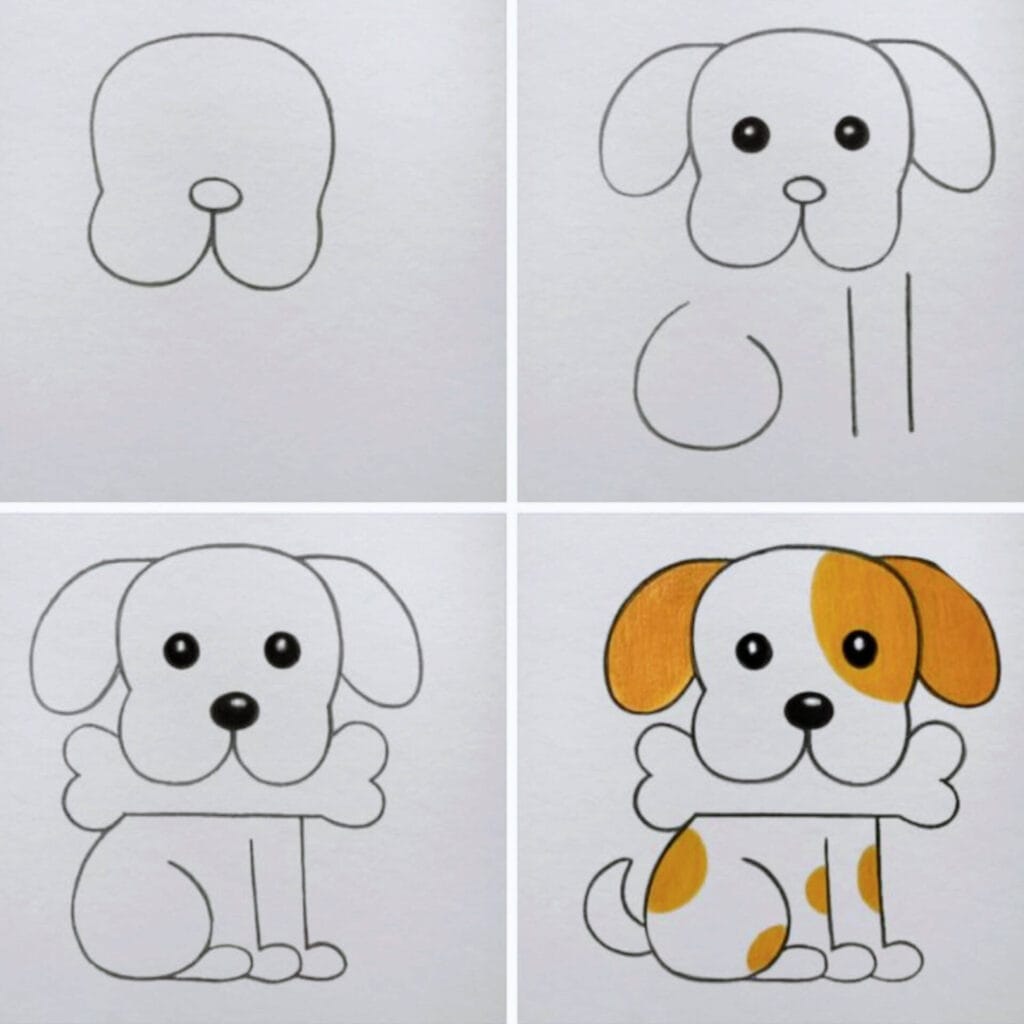 Easy dog drawing step by step tutorial