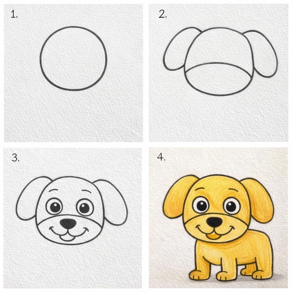 Easy dog drawing step by step tutorial