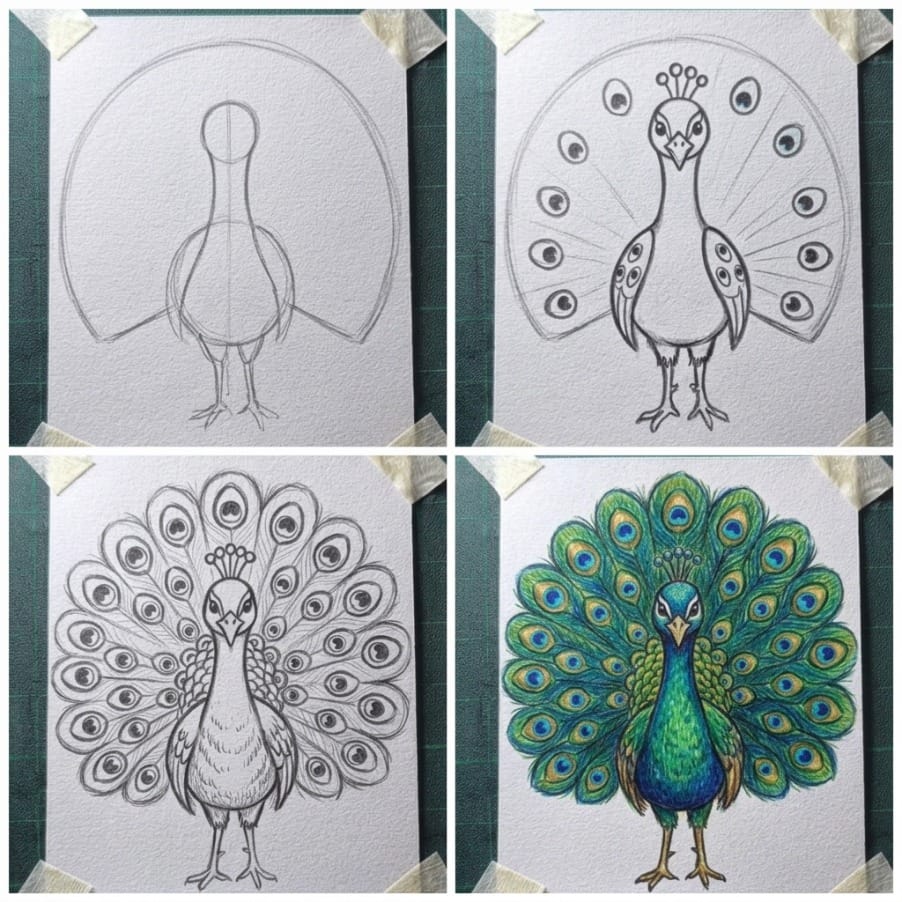Easy Peacock Drawing Step by Step