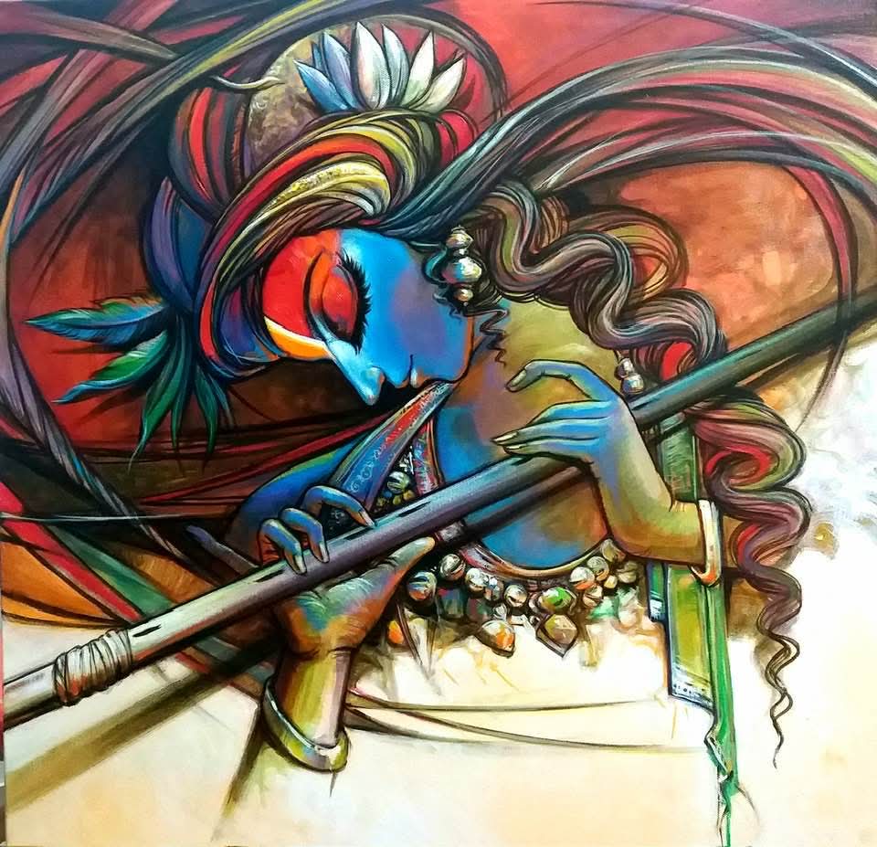 Krishna flute painting artwork