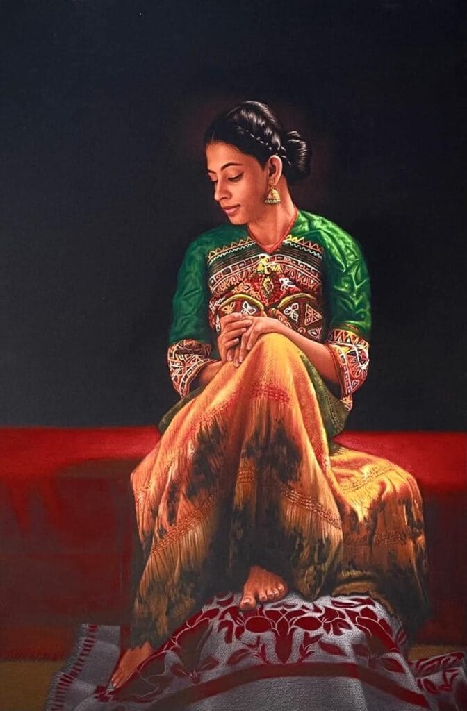 Hyper realistic pencil portrait of woman