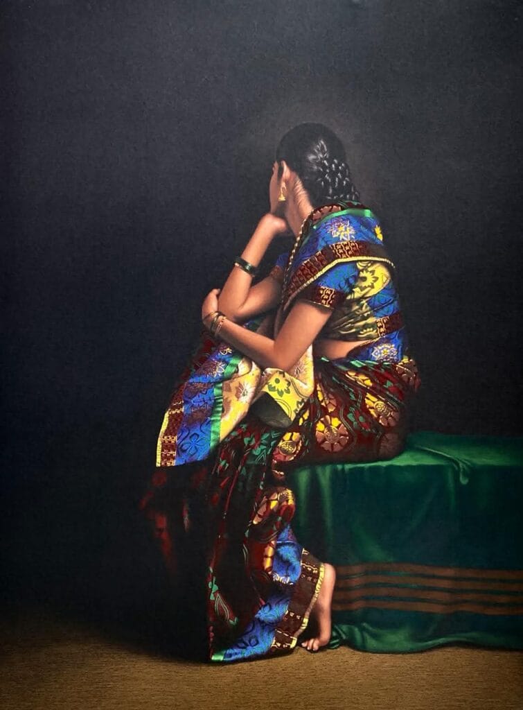 Hyper realistic pencil portrait of woman