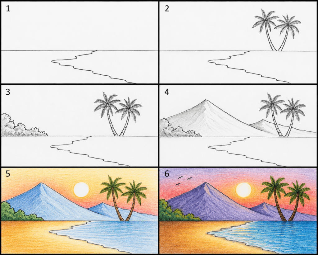 Easy Mountain Landscape Drawing