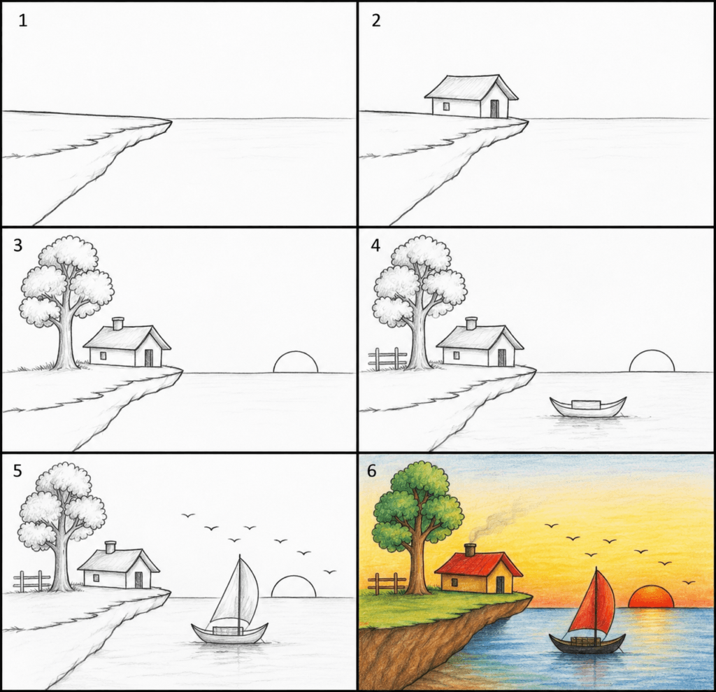 Easy Seashore Scenery Drawing
